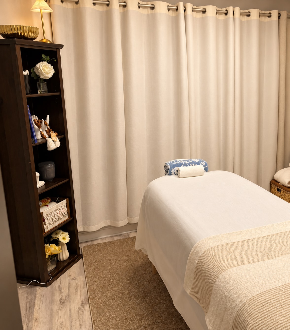 The treatment room at Lunelle Spa, with the massage table ready for a visit