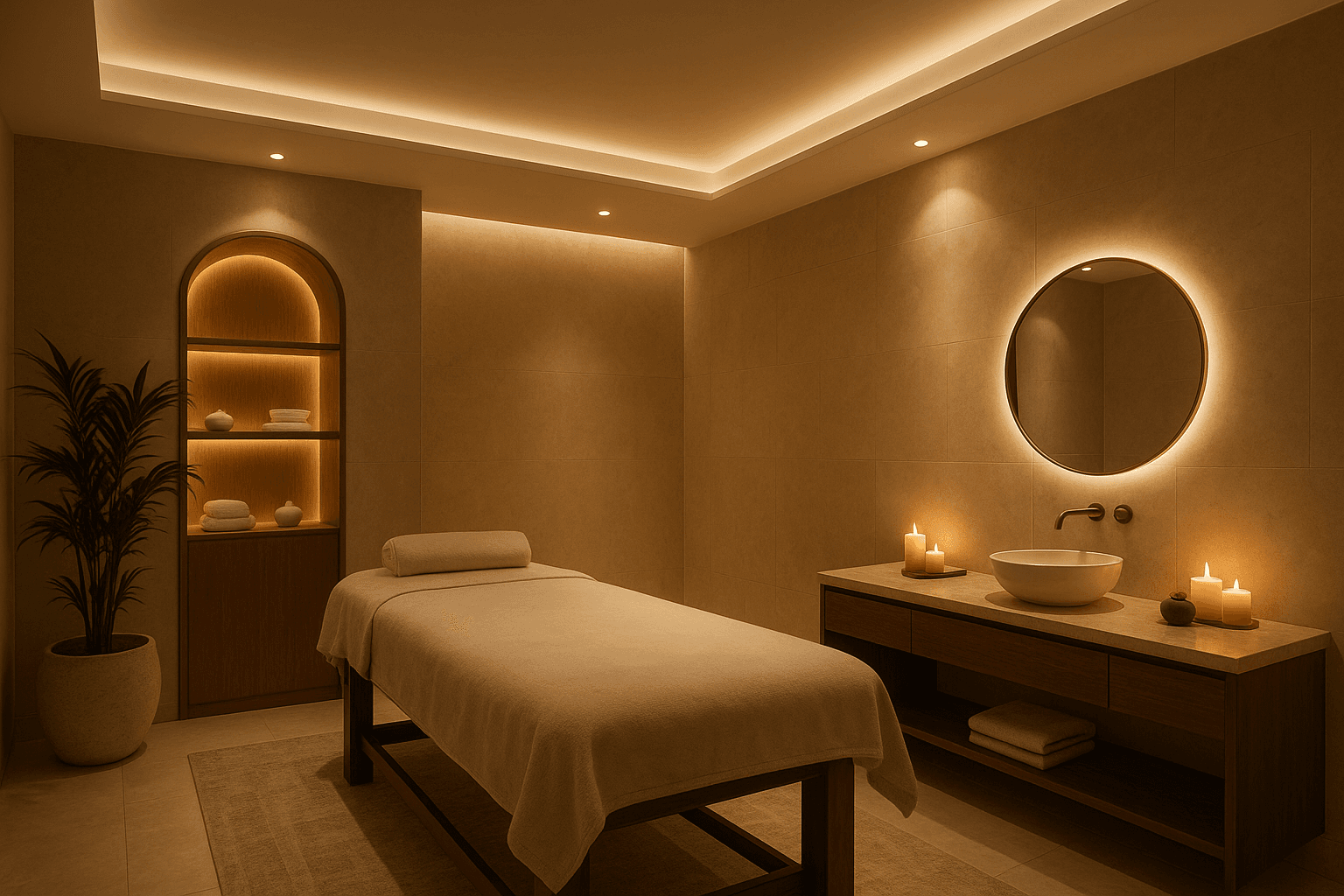 Calm massage room prepared for a personalized session